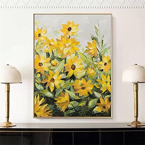 TREXD Голям е Размерът на Ръчно Рисувани Златен Платно, Масло от Цвете в стил Арт Деко Картина на стената на Хола (Цвят: бял-Динозавър