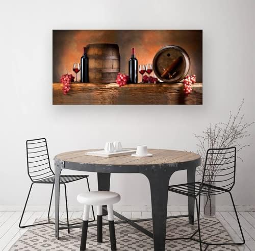 Muolunna BK06262 Стенно Изкуство, Печат върху Платно, Плодове, Грозде Червено Вино с Бутилка Бъчва Картина върху Платно Растянутая