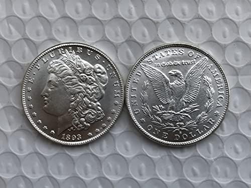 Американска Монета Морган Издание на 1893 година, Сребърен Долар, Месинг със сребърно покритие Антикварни Чуждестранни Възпоменателни