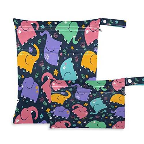 KEEPREAL Цветни слон, 2 бр., водоустойчива чанта за влажни и мокри памперси, торбички за мокри пелени с голям капацитет, пера, Многократно