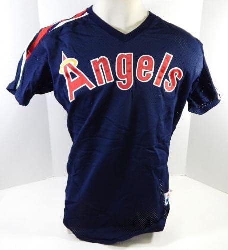 1990 California Angels Бил Шредер 23 Използван В играта тъмно синя Риза За Вата P 6 - Използваните В играта тениски MLB
