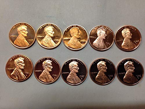 1980-1981 1982 1983 1984 1985 1986 1987 1988 1989 Доказателство за 10 цента на Мемориала на Линкълн десет годишен тираж монети Пълен