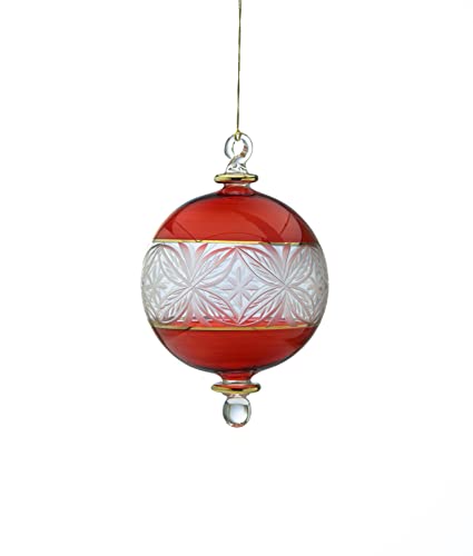 Коледен орнамент от червено и прозрачно стъкло с надпис за украса на коледната елха | Висящи украси от балони за украса на коледни