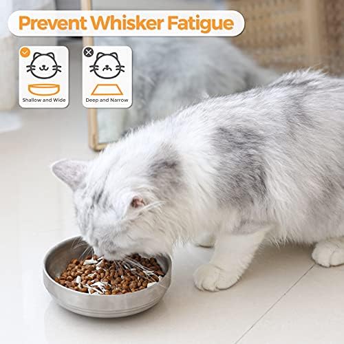 Купички за котки MSBC от хранително-вкусовата 304 неръждаема Стомана, Плитък и Широк Метален Комплект за подаване на вода и храна