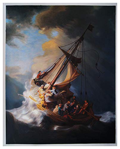 Буря на Галилейском море - Възпроизвеждане на картини на Рембранд ван Рейн ръчно рисувани с маслени бои, Исус успокоява морски вълни,