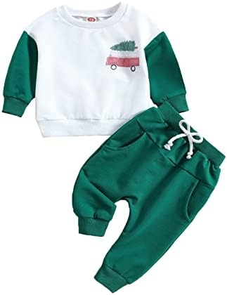 Коледно облекло за малки момичета и момчета (2 бр), комплект спортни костюми с дълъг ръкав и дълги штанами.