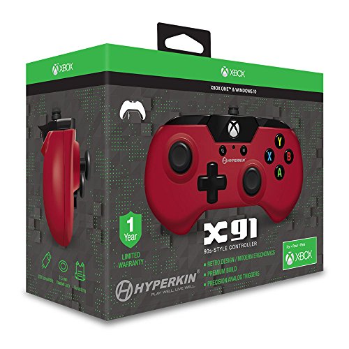Жичен контролер Hyperkin X91 за Xbox One / КОМПЮТЪР с Windows 10 (Червен) - Официално лицензиран Xbox