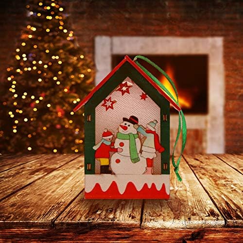 Мини Прожектори NUOBESTY, Коледно led Дървена Къща, Висящи Украшения на Коледна Елха с Снеговиком, Мини-Светещи Селски масата Украса