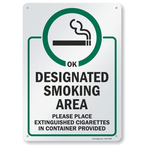 SmartSign 14 x 10 инча Място за пушене - сложете загасени цигари В приложената контейнер Метален знак, 40-мм ламиниран неръждаем
