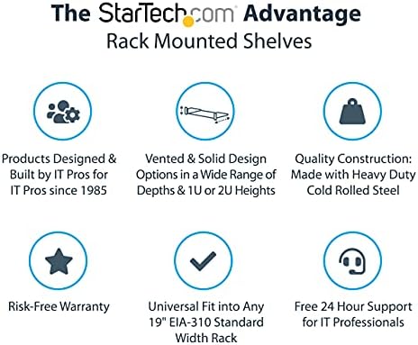 StarTech.com 1x Полк за сървърни шкафове с вентилация 1U дълбочина 16 см с Капацитет 44 паунда (CABSHELF116V) в комплект с 1x захранване