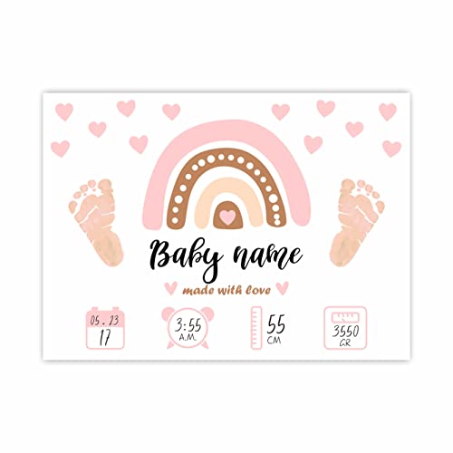 Свидетелство за раждане в болницата | Плоча с обявяването на раждането на детето в розова дъга тема 8 x 11 в стил Бохо | Фигура