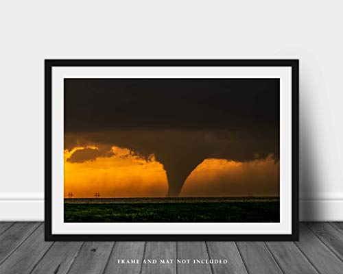 Снимка на буря, Принт (без рамка), Изображението, силует на торнадо по залез слънце штормовым вечер в Канзас, Буря, Стенно изкуство,