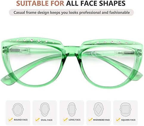 Очила за четене Eyekepper за жени, Очила за четене с Кристали, Големи Очила с Формата на Полумесец - Зелен +2.50