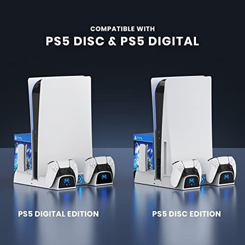 Поставка за PS5 с 2 Охлаждающими вентилатори, Станция за бързо зареждане на контролера CODOGOY Dual PS5 с Хранилището игри, Станция