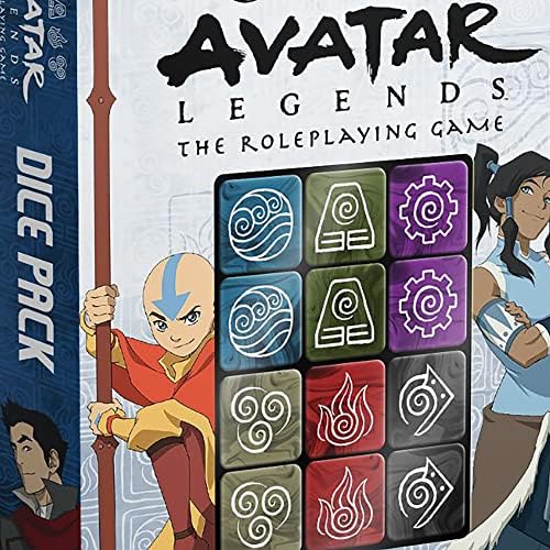 Magpie Games Avatar The Legends RPG: Комплект кубчета - Набор от кубчета с гравиран от 12 теми, аксесоар за ролева игра, Шестостенни,