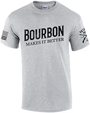 Patriot Pride Bourbon Makes It Better Мъжки Забавна Тениска с къс ръкав и образа на Американския Флаг, Графична Тениска