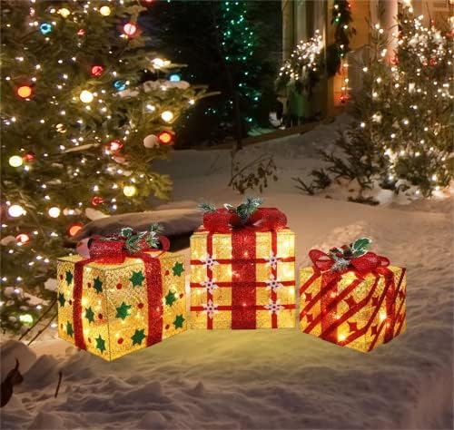 GLOWNOVA [Сверхбольшой Коледен комплект в размер на 15 x 13x 10,5 от 3-подарък кутии с осветление, Орнаменти, Предварително подсвеченные