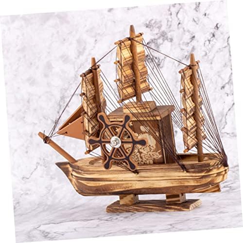 Kisangel Дървена Играчка Платноходка Настолни Играчки Декор на Работния плот Детски Играчки Средиземноморски Стил Модел на Лодка