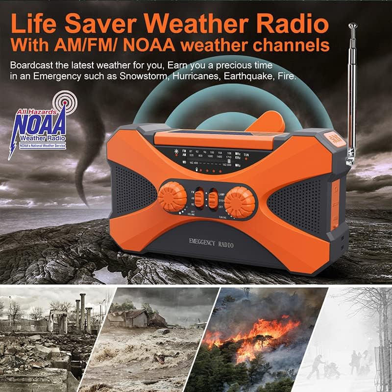 Преносимо Радио Спасителна Слънчева Ръкохватка AM FM Погодное Радио Компактен Преносим Фенер 10000 ма (Зелен)