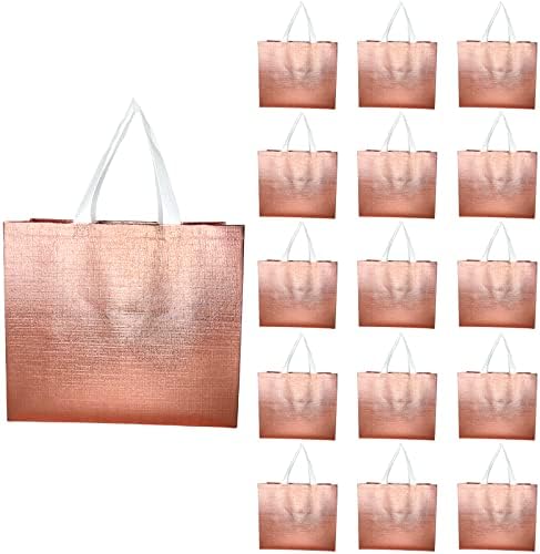 За многократна употреба Подарък пакети MUMULIDA, 15 опаковки, Продуктова чанта, дамска Чанта-тоут за пазаруване с дръжка, нетъкан Гланц Подарък пакети от Розово Злато на
