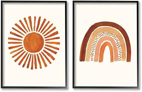 Детска рисунка на Stupell Industries модел Оранжево, Слънцето и Дъгата в стил бохо, дизайн Хедър Маклафлин