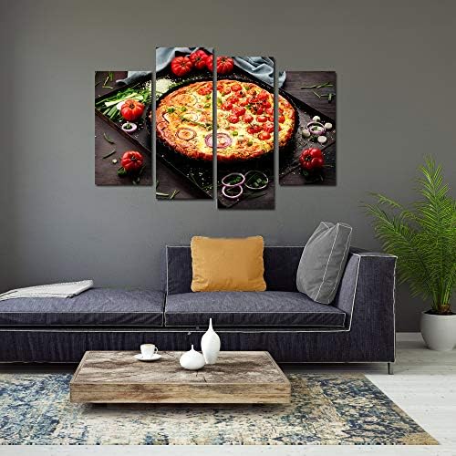 iKnow FOTO Отпечатъци, Стенно Изкуство, 4, Панел, Вкусна италианска Пица, Сервира върху Дървен плот, Снимки на Хранене, Модерен