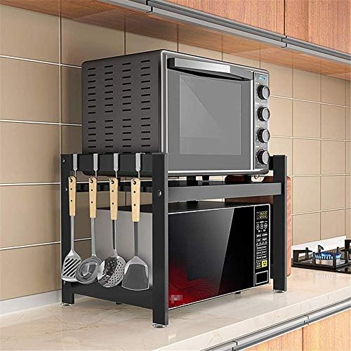 Кухненски рафт JF-XUAN Титуляр за кухненски шкафове 2-Ярусная стойка за микровълнова фурна от Неръждаема Стомана и Многофункционална Кухня-часова (Цвят: черен размер: