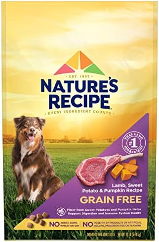 Суха храна за кучета Nature's Recipe беззерновой, с агнешко месо, сладки картофи и тиква, 12-фунтовый пакет, лесно смилаеми
