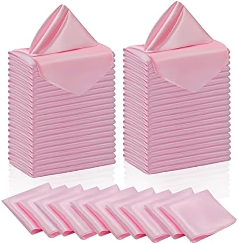 Manyshofu 50 броя от Розов Сатен кърпички за руж - Тъканни Салфетки с размер 12x12 инча, Квадратен Комплект Салфетки от сатен-плат