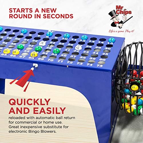 Комплект за игра на бинго MR. ЧИПОВЕ Deluxe с клетката за бинго, 7/8 Инчови топки за бинго и дъска за игра на бинго | Универсален