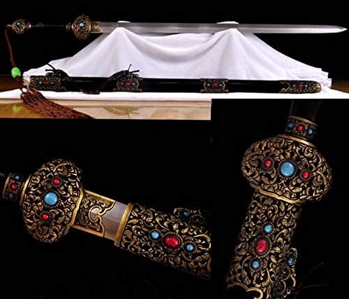 Китайски меч GLW Катана Бао Джиан (?) Модел Стомана, Месинг Остра Сабя от Черно Дърво