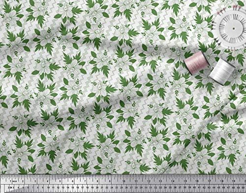 Памучен трикотажная плат Soimoi с квадратна фигура, листа и флорални художествен принтом, плат за бродерия ширина 58 см