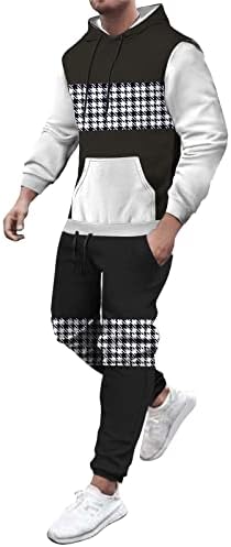 Wabtum/ Мъжки Спортни Костюми в стил Мозайка от 2 теми, Мек Спортен костюм с качулка, Спортни Панталони за джогинг с дълъг ръкав