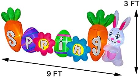 JOYEASE 9 Фута Дълъг Надуваем Великденски Заек с Декорация във формата на Пролетното Знак, Вградена led Лампа, Моркови и Яйца за