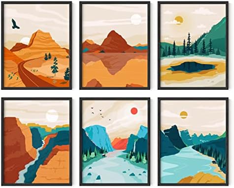 Плакати Haus and Hues National Parks – Комплект от 6 Пейзажных картини, Стенни рисунки, Щампи на природата, Стенни Абстрактна живопис Планини, Стенни картини на природата, Сканд