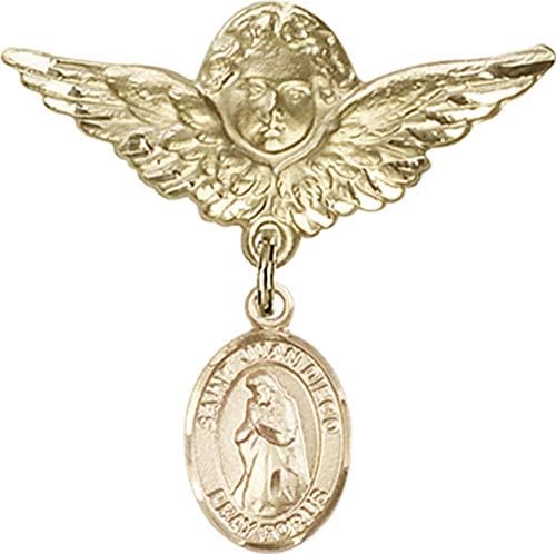 Иконата на детето Jewels Мания за талисман на Св. Хуан Диего и икона на Ангел с крила | Икона детето си от 14-каратово злато с талисман
