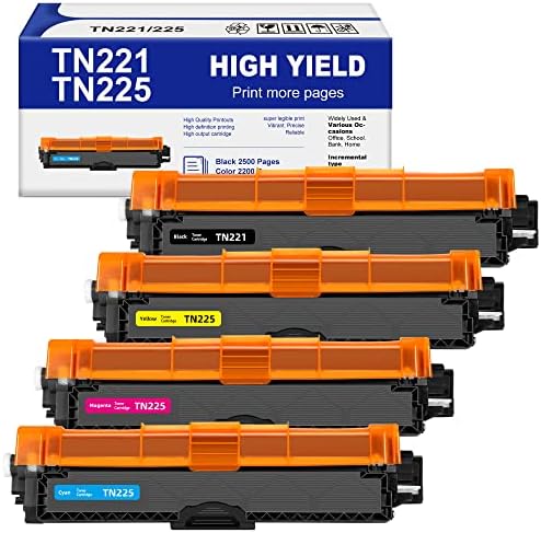 Смяна на касети с тонер TN221 за Brother TN-221 TN225 TN221BK за употреба с принтери Brother HL-3170CDW MFC-9130CW MFC-9330CDW HL-3180CDW HL-3140CW (TN221BK, TN221C, TN221M, TN221Y, 4 опаковки)