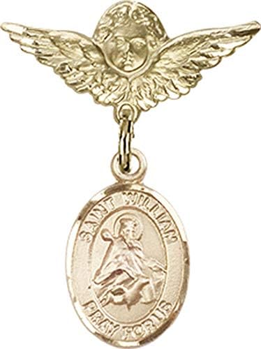 Детски икона Jewels Мания за талисман на Светия Вилхелм Рочестерского и пин Ангел с крила | Детски иконата със златен пълнеж с талисман
