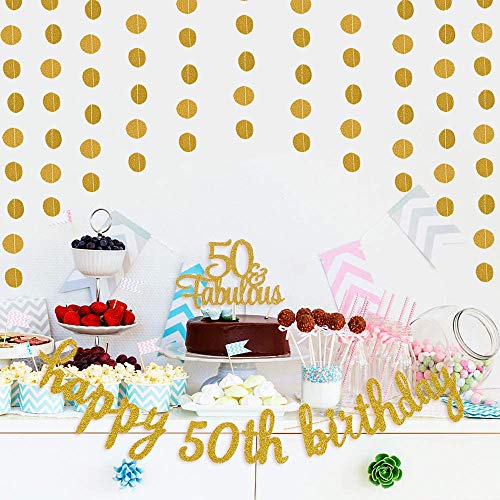 Украса на 50-ия рожден ден от Розово Злато - Банер с 50-ти Рожден Ден, Topper за 50-ти Торта и Венец под формата на Кръгли Точки за Украса на 50-ия рожден ден, Предварително На?